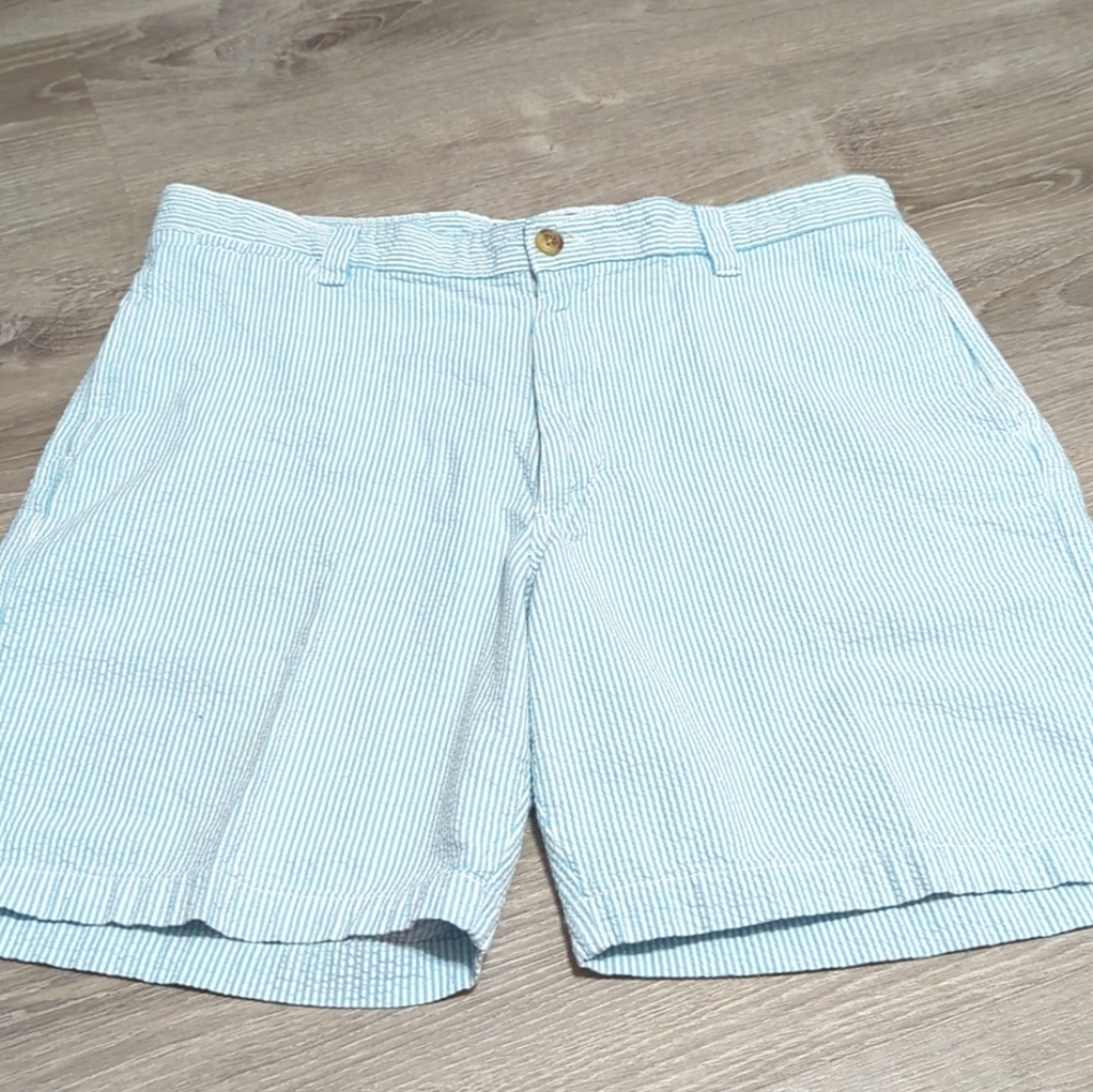 Chaps Size 36 Light Blue And White Striped Seersucker Mens Shorts‎ 559